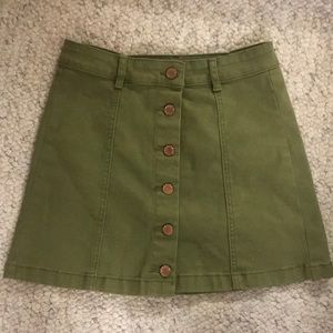 Olive Green Button Down Denim Skirt